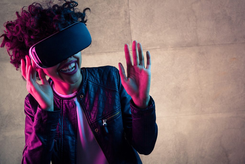 customer being visually stimulated by virtual reality content